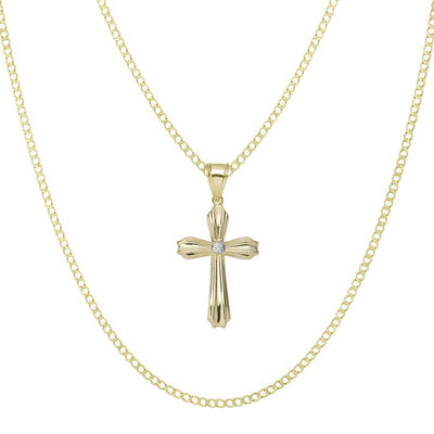 Picture of 1 3/4" Reversible Cross Pendant & Chain Necklace Set 10K Yellow White Gold