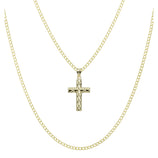 Picture of 1 3/8" Textured Cross Pendant & Chain Necklace Set 10K Yellow White Gold