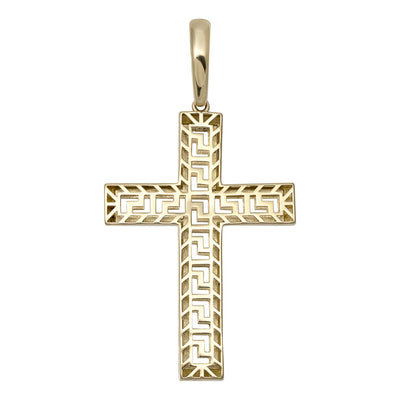 Picture of 2" Greek Key Design Cross Pendant 10K Yellow Gold