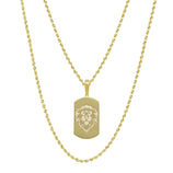 Picture of 1 3/4" Dog Tag Lion Head Pendant & Chain Necklace Set 10K Yellow Gold