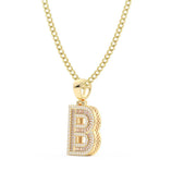 Picture of Baguette & Round Cut Diamond "B" Initial Pendant Necklace 0.62ct 14K Gold