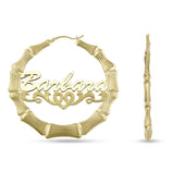 Picture of Ladies Script Name Plate Bamboo Hoop Earrings 14K Gold - Style 63