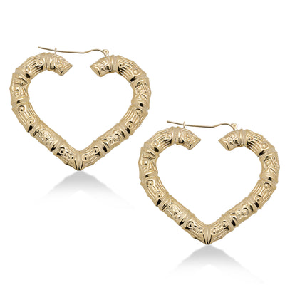 Picture of Bamboo Heart Hoop Earrings 10K Yellow Gold