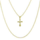 Picture of 1 1/4" Jesus Crucifix Cross Pendant & Chain Necklace Set 10K Yellow White Gold