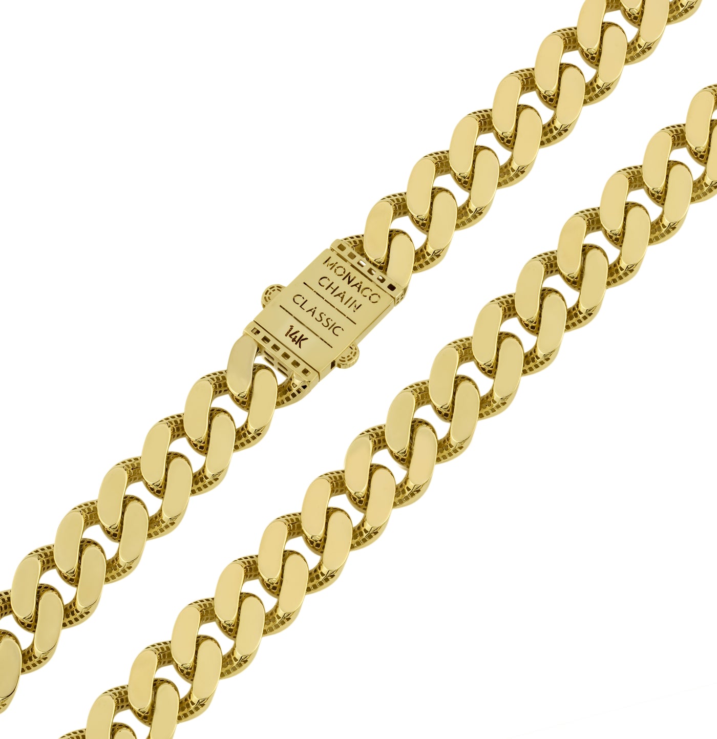 Monaco Chain Miami Cuban Royal Link Chain Necklace Real 14k Yellow Gold Hollow 3046