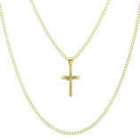 Picture of 1 3/4" Jesus Cross Crucifix Pendant & Chain Necklace Set 14K Yellow White Gold