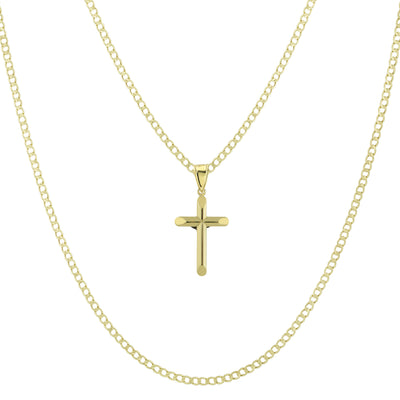 Picture of 1 3/4" Jesus Cross Crucifix Pendant & Chain Necklace Set 14K Yellow White Gold