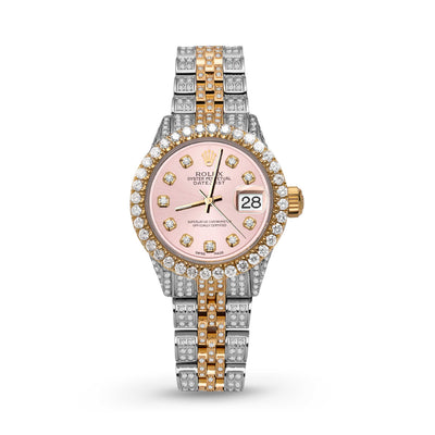 Picture of Women Rolex Datejust Diamond Bezel Watch 26mm Pink Dial | 6.20ct