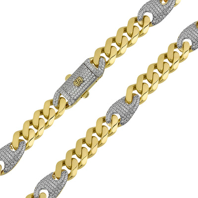 Picture of Women's CZ Mariner Monaco Miami Cuban Link Chain 10K Yellow Gold - Hollow