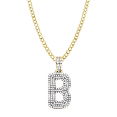 Picture of Women's Diamond "B" Initial Letter Necklace 0.42ct Solid 10K Yellow Gold