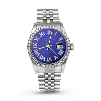 Picture of Rolex Datejust Diamond Bezel Watch 36mm Midnight Blue Roman Dial | 1.25ct