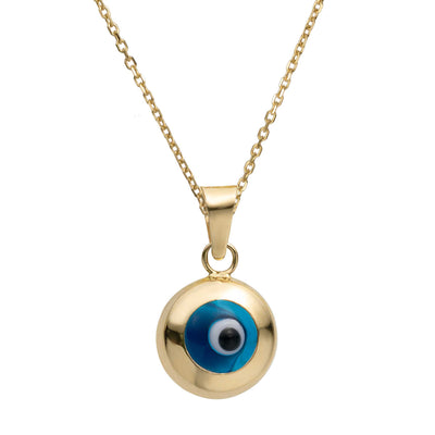 Picture of 3/4" Shiny Evil Eye Pendant Necklace 14K Yellow Gold