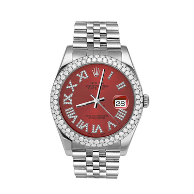 Picture of Rolex Datejust Diamond Bezel Watch 41mm Red Roman Dial | 5.25ct