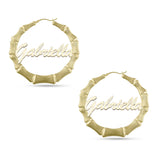 Picture of Ladies Script Name Plate Bamboo Hoop Earrings 14K Gold - Style 1