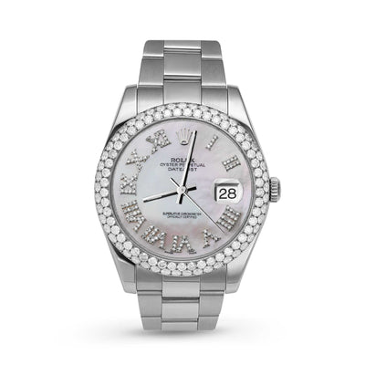 Picture of Rolex Datejust Diamond Bezel Watch 41mm Mother of Pearl Roman Numeral Dial | 5.25ct