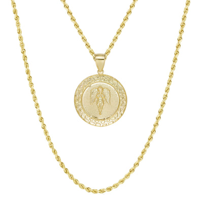 Picture of 1 3/4" Baby Angel Nugget Medallion Pendant & Chain Necklace Set 10K Yellow Gold