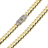 Picture of Monaco Chain Edge Miami Cuban Link Chain CZ Lock Necklace 10K Yellow Gold - Hollow