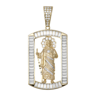 Picture of 1 3/4" Baguette CZ Framed Saint Jude Pendant 10K Yellow Gold