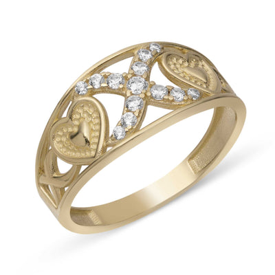 Picture of CZ Hearts and Kisses Ring 10K Yellow Gold