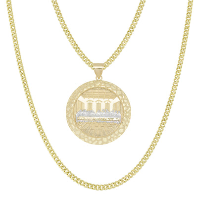 Picture of Nugget Bordered Last Supper Medallion Pendant & Chain Necklace Set 10K Yellow Gold