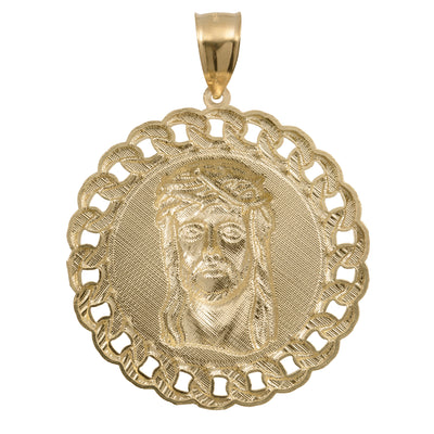 Picture of 1 1/4" Curb Link Framed Jesus Medallion Pendant 10K Yellow Gold