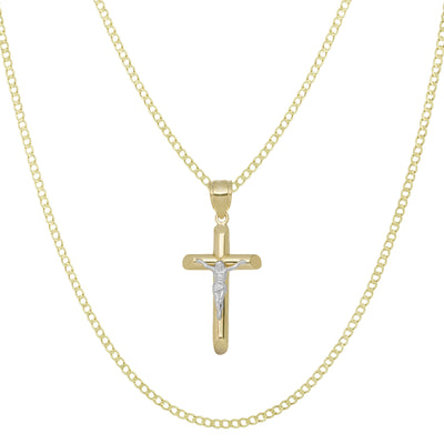 Picture of 1 3/4" Jesus Cross Crucifix Pendant & Chain Necklace Set 10K Yellow White Gold