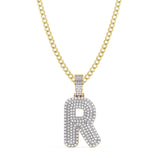 Picture of Diamond "R" Initial Letter Necklace 0.42ct Solid 10K Yellow Gold