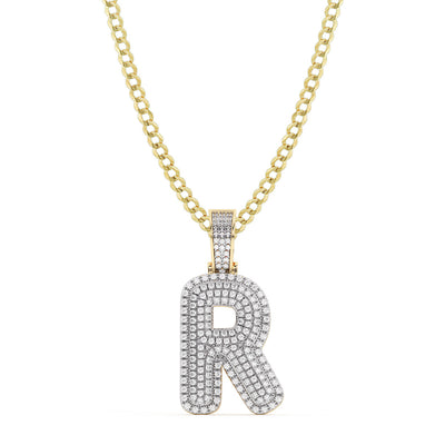 Picture of Diamond "R" Initial Letter Necklace 0.42ct Solid 10K Yellow Gold