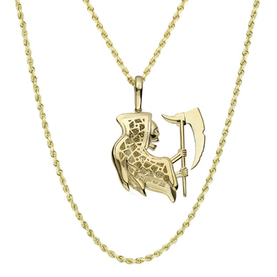 Picture of 2" CZ Angel of Death Reaper Pendant & Chain Necklace Set 10K Yellow Gold