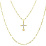 Picture of 1 1/4" Cross Pendant & Chain Necklace Set 10K Yellow White Gold