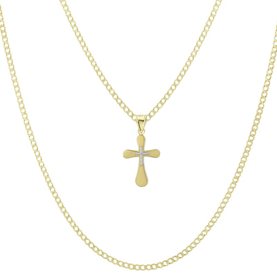 Picture of 1 1/4" Cross Pendant & Chain Necklace Set 10K Yellow White Gold