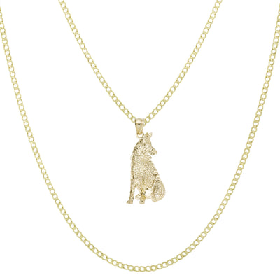 Picture of 1 3/8" Diamond Cut Wolf Pendant & Chain Necklace Set 10K Yellow Gold