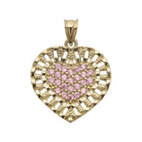 Picture of 1" Pink CZ Railroad Heart Pendant 10K Yellow Gold