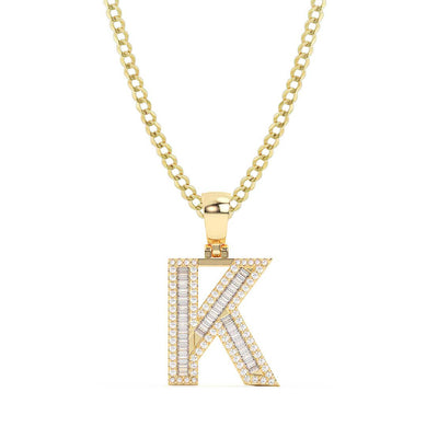 Picture of Women's Baguette & Round Cut Diamond "K" Initial Pendant Necklace 0.59ct 14K Gold