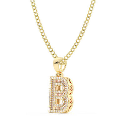 Picture of Women's Baguette & Round Cut Diamond "B" Initial Pendant Necklace 0.62ct 14K Gold