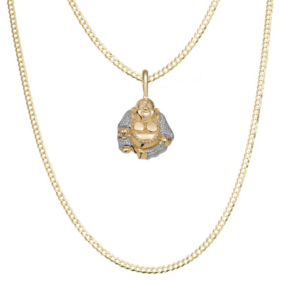 Picture of 1 3/8" CZ Buddha Pendant & Chain Necklace Set 10K Yellow Gold