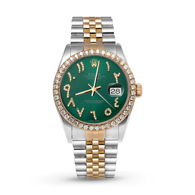 Picture of Rolex Datejust Diamond Bezel Watch 36mm Green Arabic Dial | 2.15ct