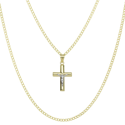 Picture of 1 3/8" Jesus Cross Crucifix Pendant & Chain Necklace Set 10K Yellow White Gold