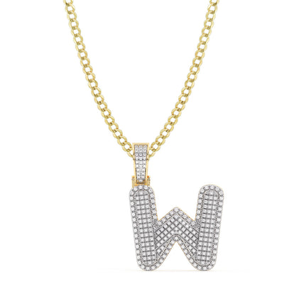 Picture of Diamond "W" Initial Letter Necklace 0.42ct Solid 10K Yellow Gold