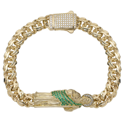 Picture of CZ Saint Jude Rolo Link Chain Bracelet 10K Yellow Gold