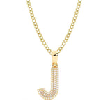 Picture of Baguette & Round Cut Diamond "J" Initial Pendant Necklace 0.37ct 14K Gold