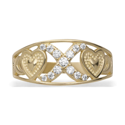 Picture of CZ Hearts and Kisses Ring 10K Yellow Gold