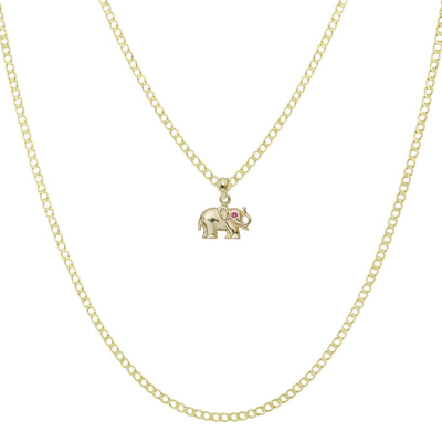 Picture of Mini Elephant with Ruby CZ Eyes Pendant Necklace 10K Yellow Gold