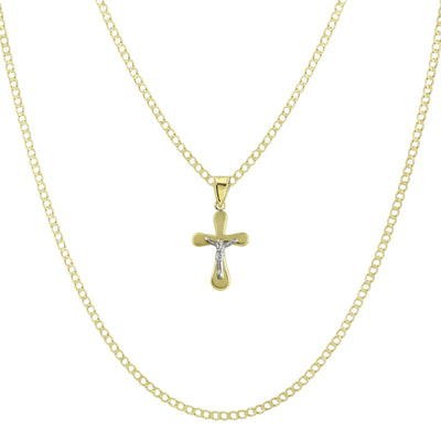 Picture of 1 1/4" Jesus Crucifix Cross Pendant & Chain Necklace Set 10K Yellow White Gold