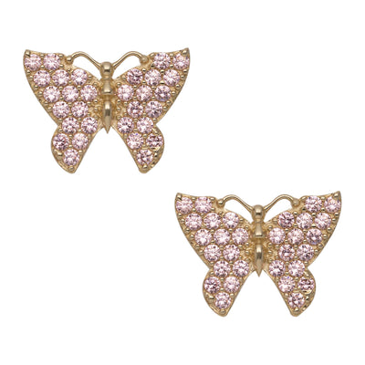 Picture of 1/2" Women's CZ Pink Butterfly Stud Earrings 10K Yellow Gold