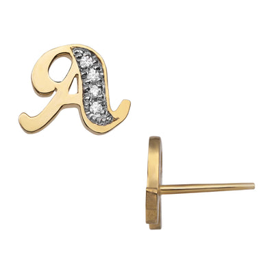 Picture of Diamond Initial Name Plate Stud Earrings 14K Gold - Style 180