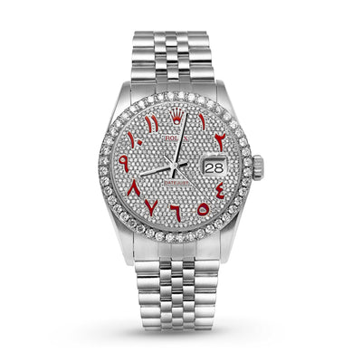 Picture of Rolex Datejust Diamond Bezel Watch 36mm Red Arabic Numeral Dial | 3.65ct