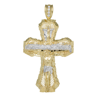 Picture of 4 1/4" Last Super Textured Jesus Cross Nugget Pendant 10K Yellow Gold