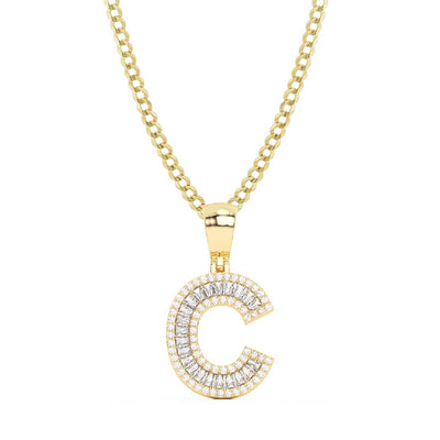 Picture of Women's Baguette & Round Cut Diamond "C" Initial Pendant Necklace 0.51ct 14K Gold