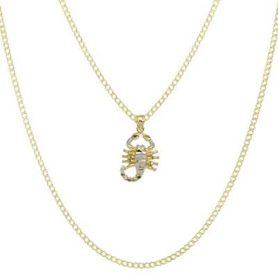 Picture of 1 1/4" Textured Scorpio Pendant & Chain Necklace Set 10K Yellow White Gold